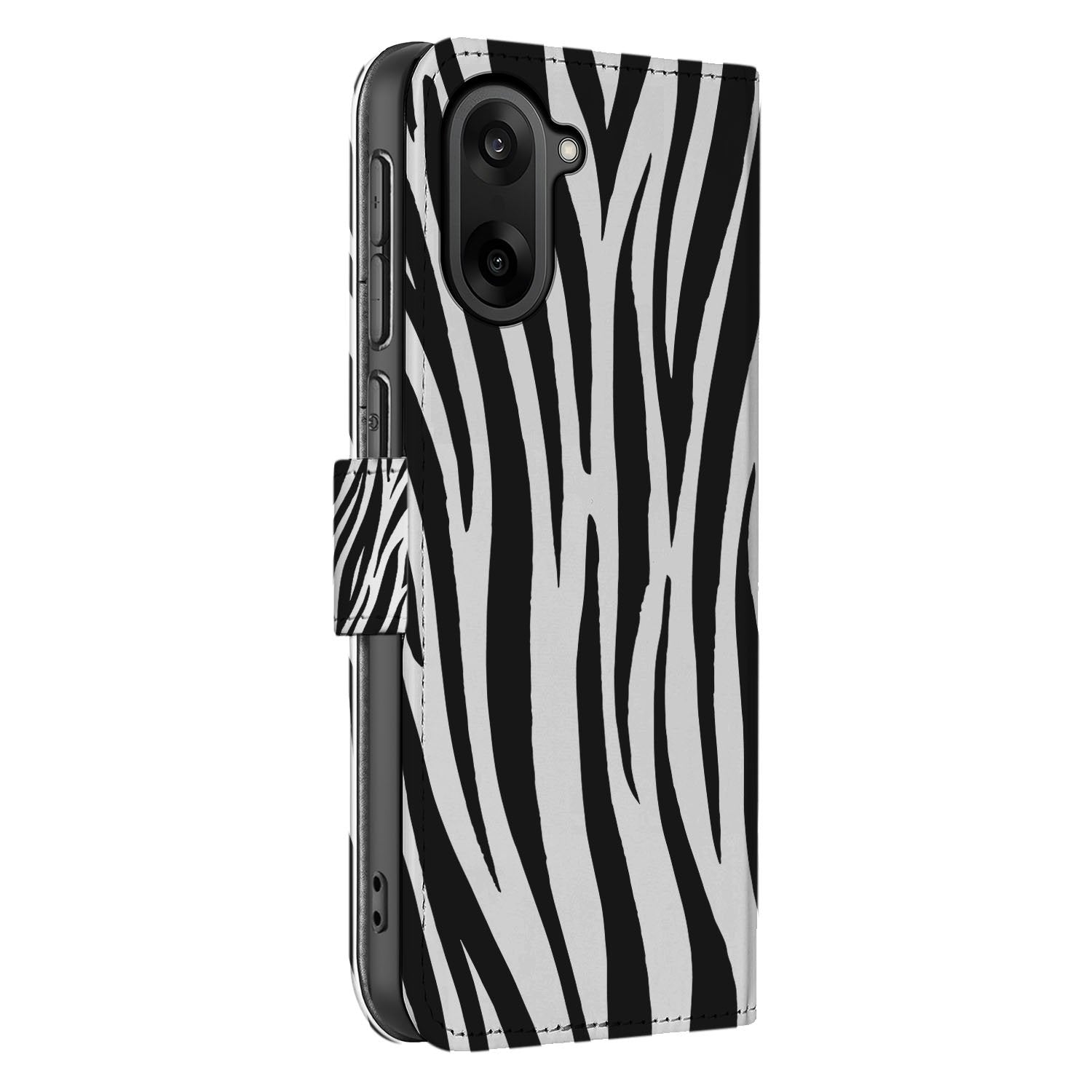 Zebra OnePlus Nord CE 5 Bookcase Hoesje zebra print zwart wit zijkant