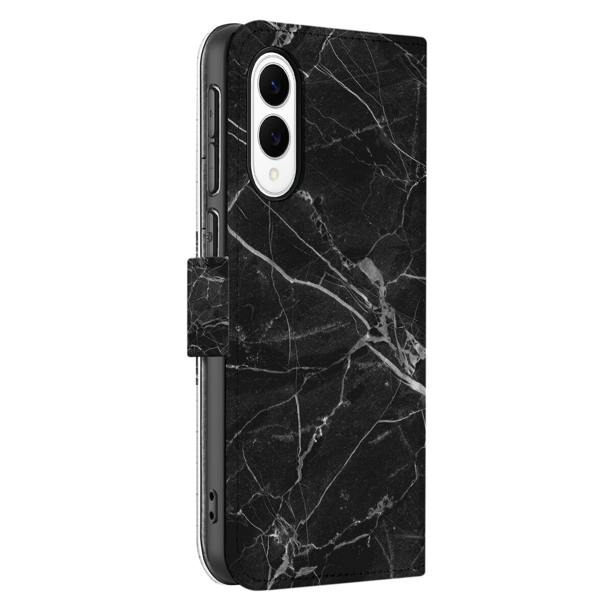 Samsung Galaxy S25 Edge Bookcase Marmer Zwart - Telefoon hoesje met zwart marmer design en magnetische sluiting.