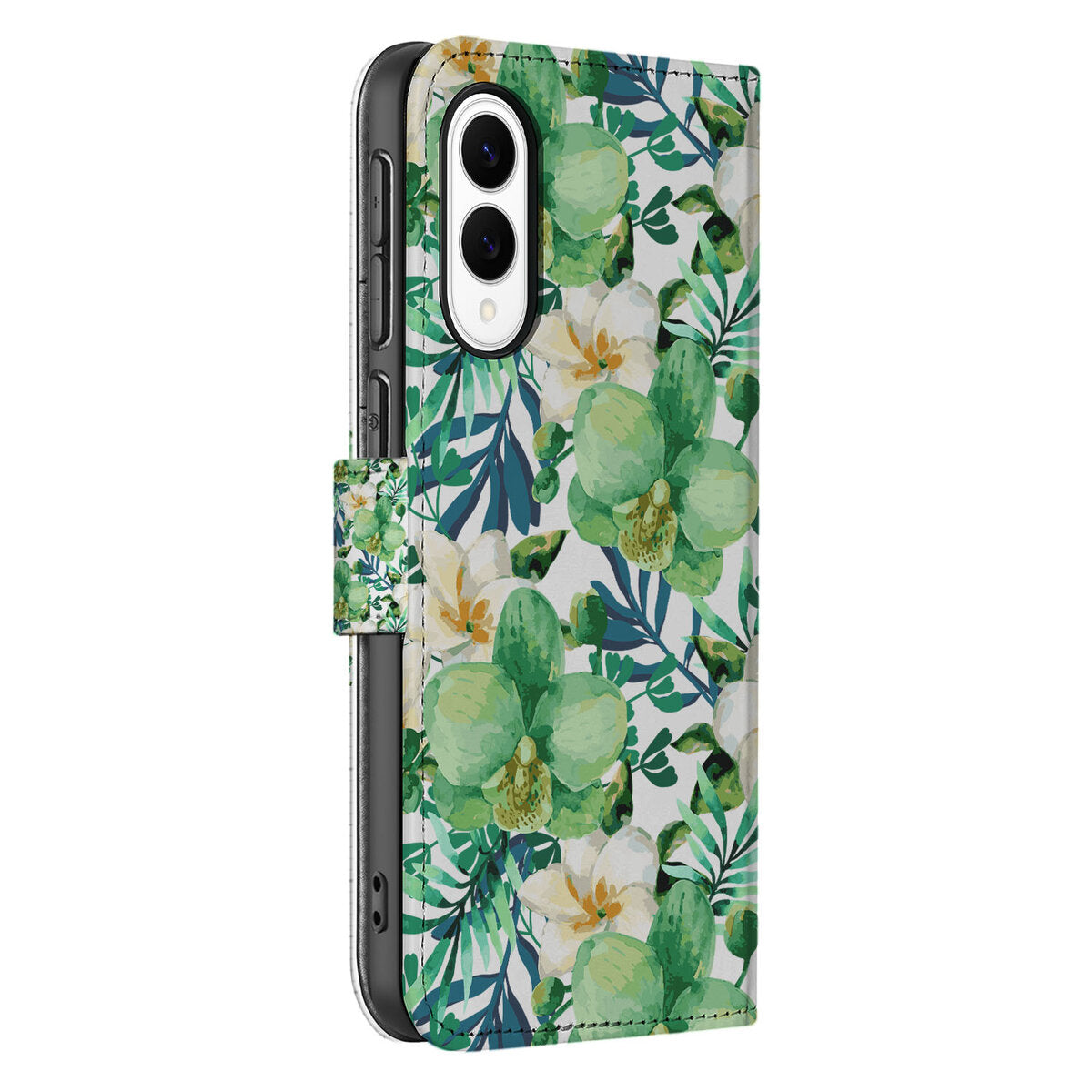 Samsung Galaxy S25 Edge Hoesje Orchidee Groen met bloemdesign voor optimale bescherming en stijl.