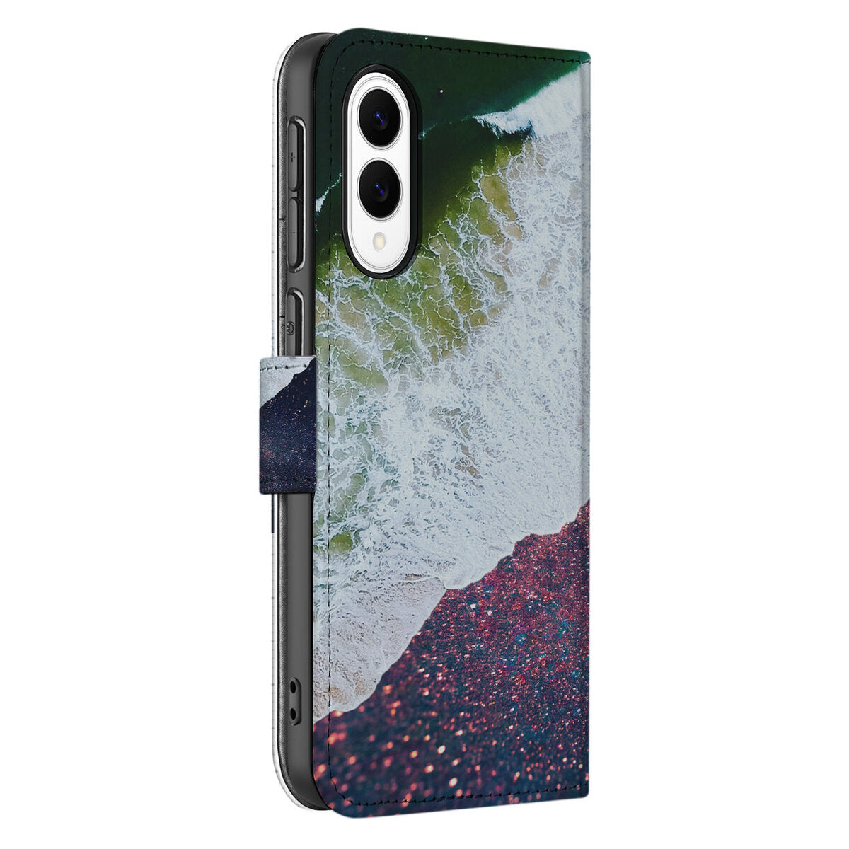 Samsung Galaxy S25 Edge Book Case Sea in Space design showcasing waves and beach details.