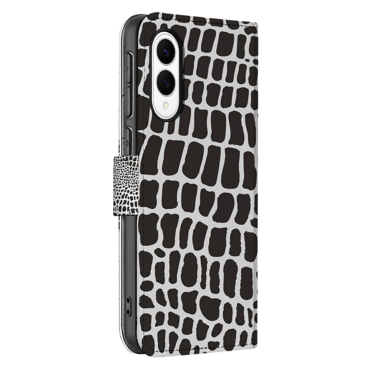 Samsung Galaxy S25 Edge Telefoonhoesje met Pasjes Slangenprint in zwart-wit krokodillenpatroon.