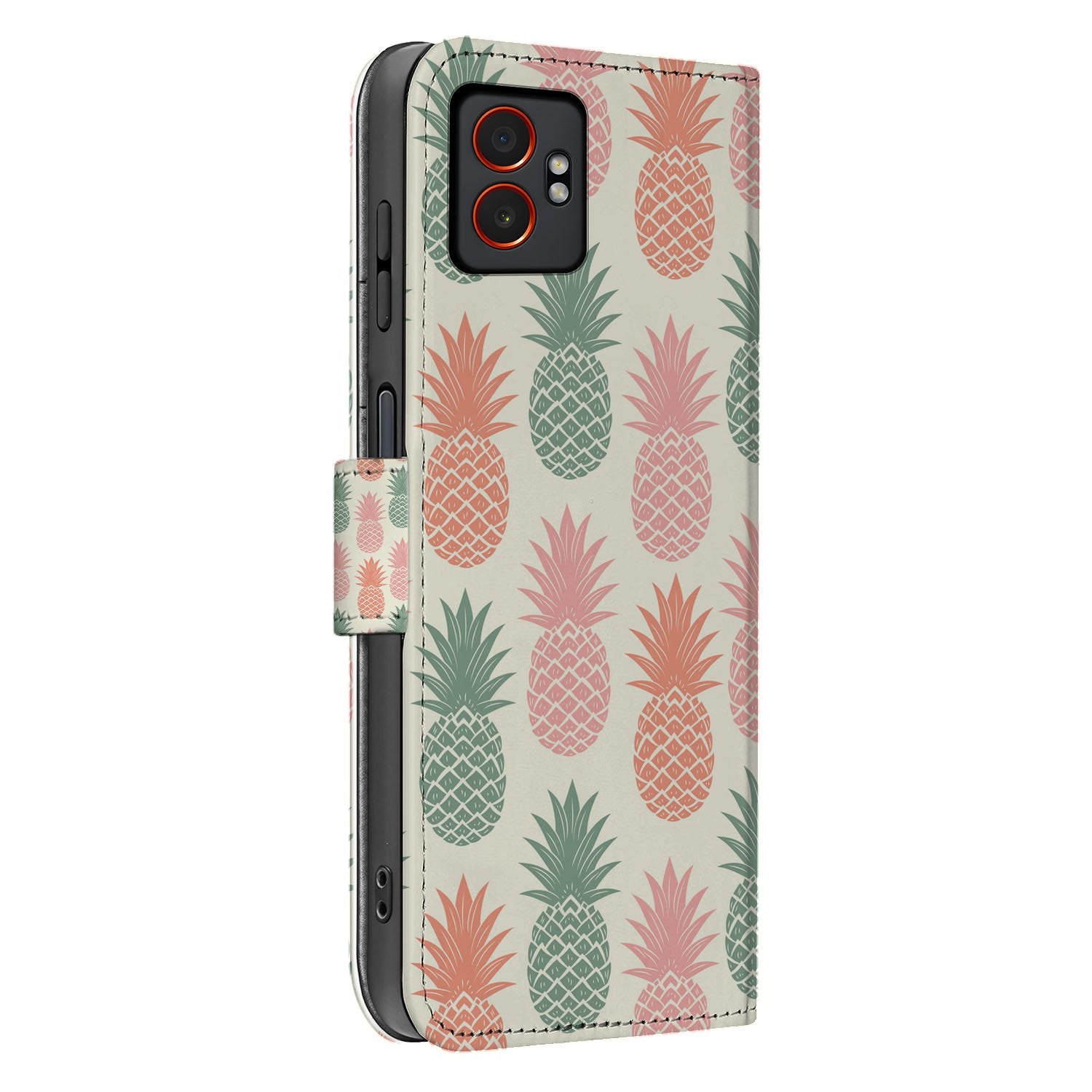 Samsung Galaxy Xcover 7 Pro Book Case Ananas Hoesje ananasprint zijaanzicht