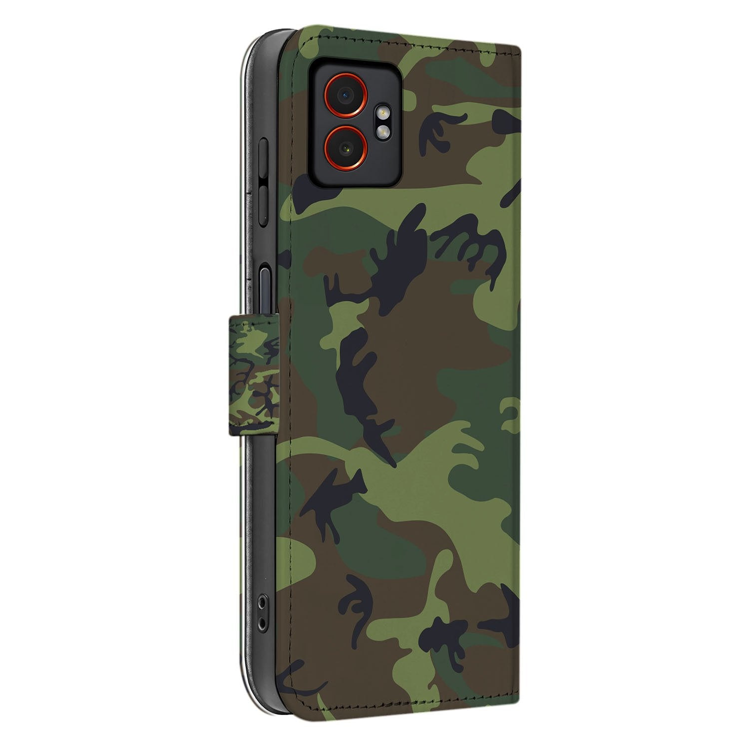 Samsung Galaxy Xcover 7 Pro Army Dark Camouflage Bookcase Hoesje zijkant camouflageprint