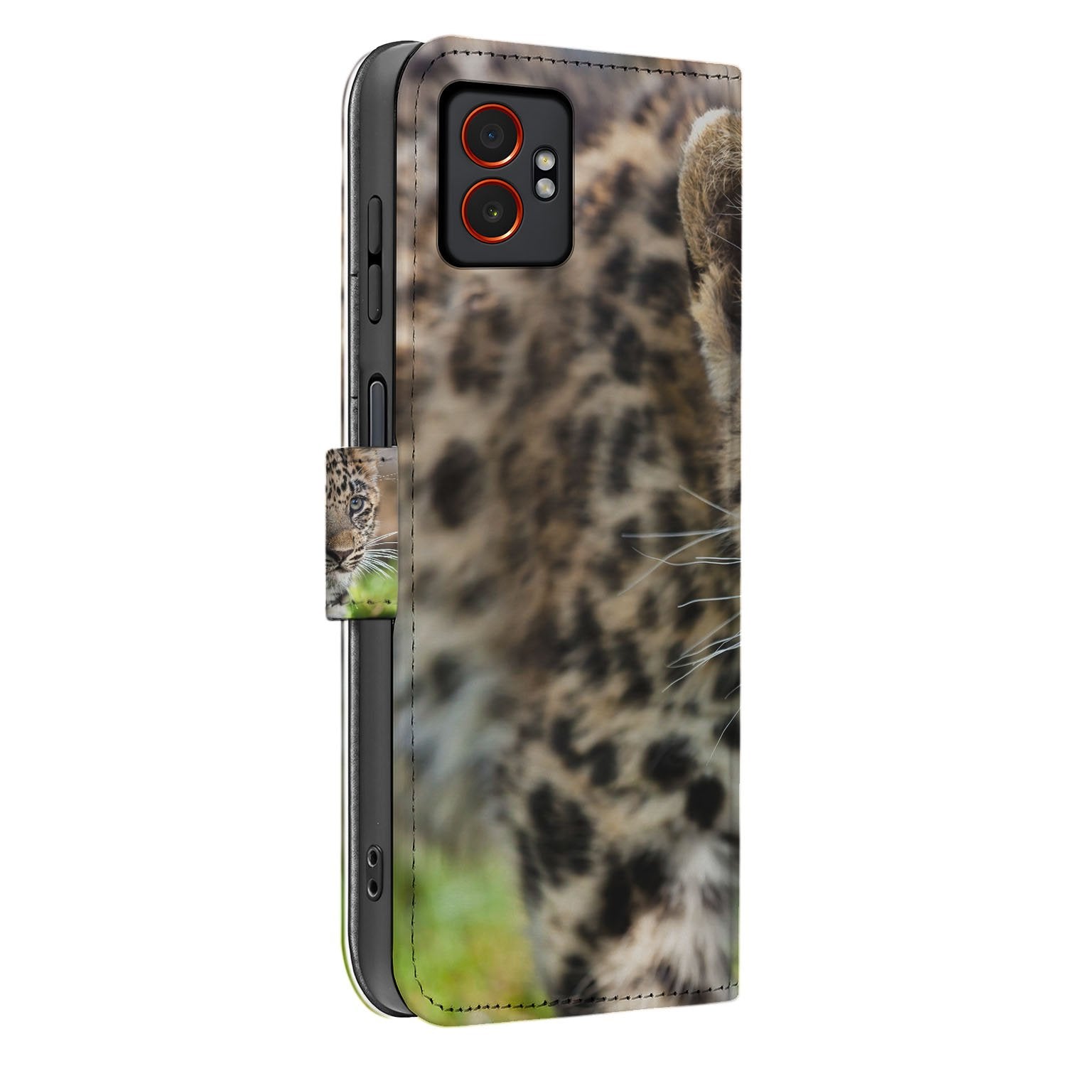 Samsung Galaxy Xcover 7 Pro Bookcase Hoesje Baby Luipaard zijaanzicht luipaardprint