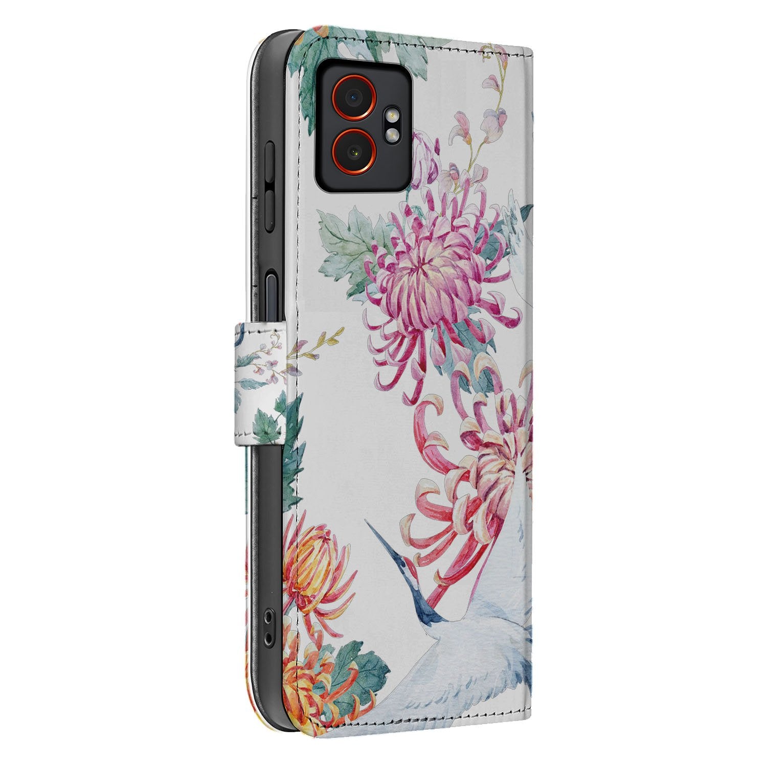 Bird Flowers Samsung Galaxy Xcover 7 Pro Bookcase Hoesje design kleurrijke bloemen zijaanzicht