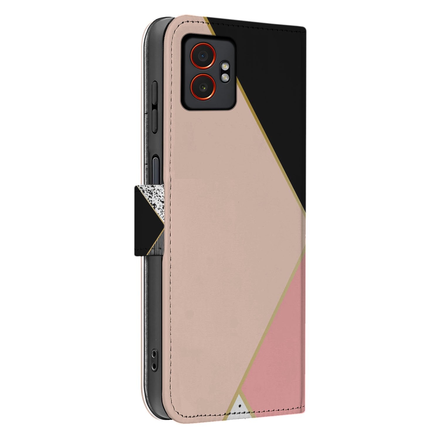 Samsung Galaxy Xcover 7 Pro Abstract Black Pink Shapes Portemonnee Hoesje zijaanzicht