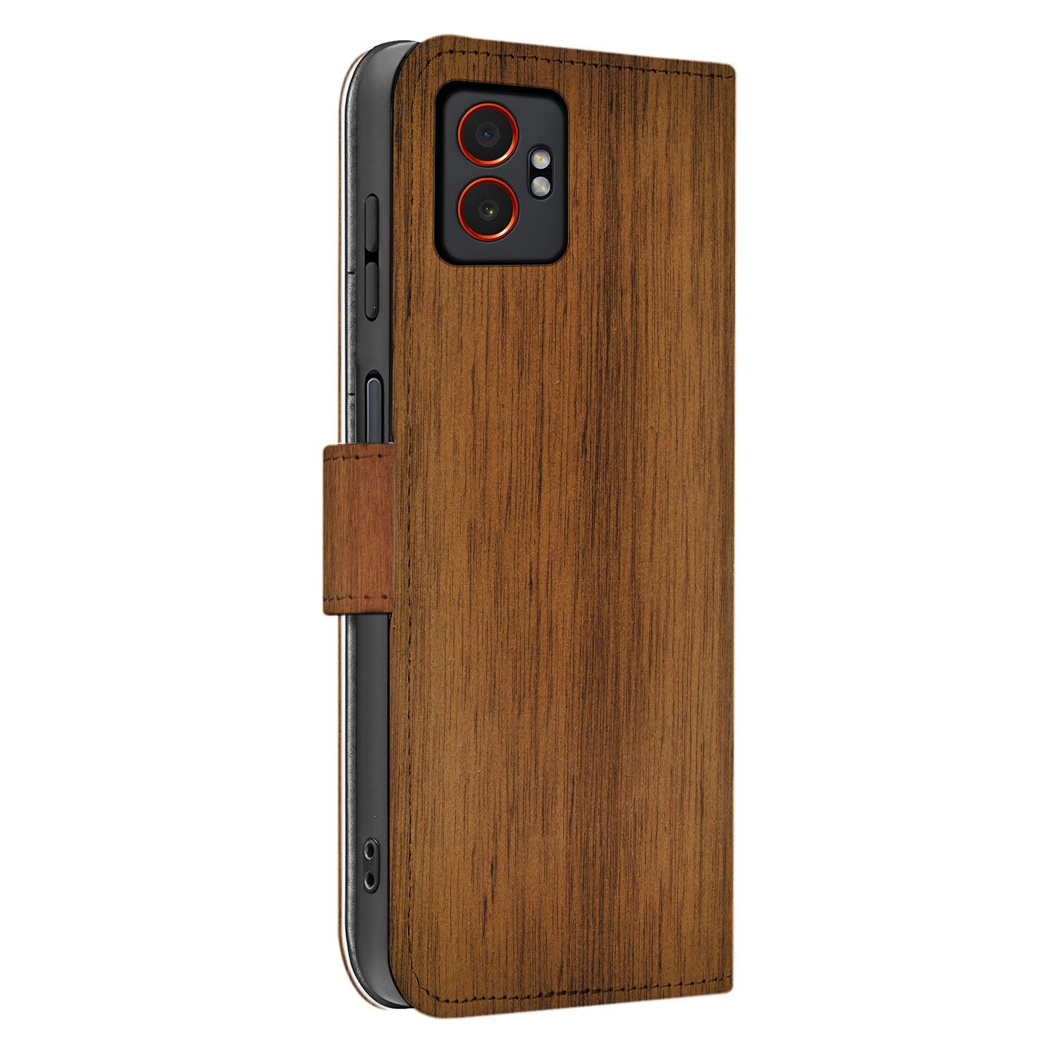 Donker Hout Samsung Galaxy Xcover 7 Pro Book Case donker hout achterzijde