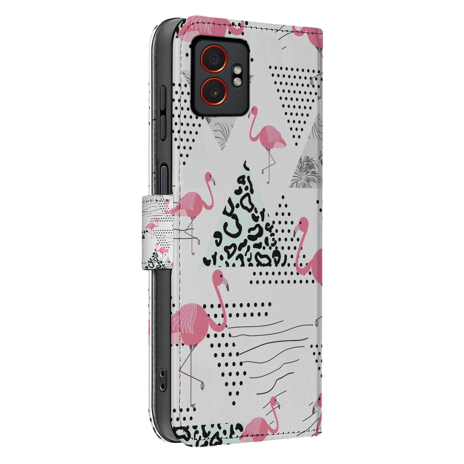 Flamingo Triangle Samsung Galaxy Xcover 7 Pro Book Case design Flamingo Triangle zijkant
