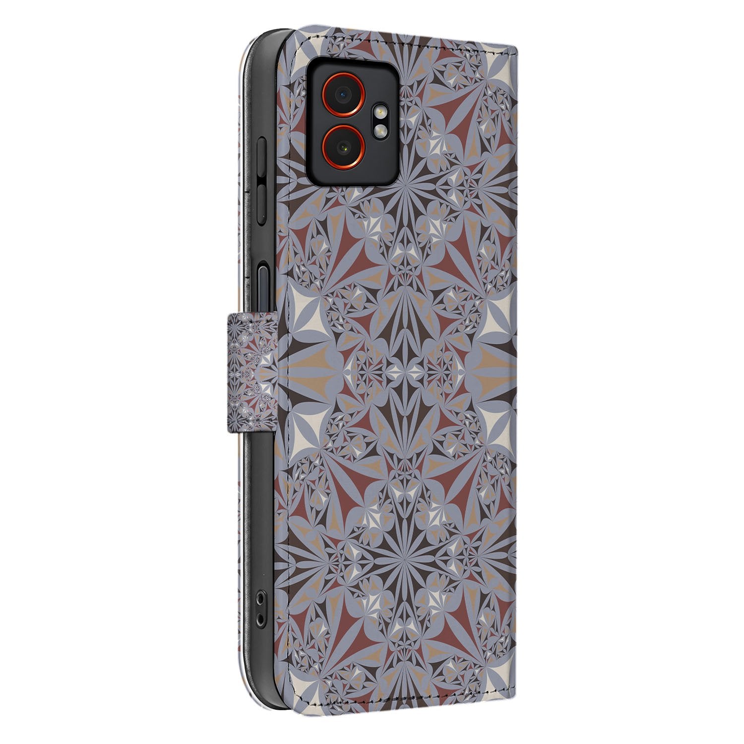 Samsung Galaxy Xcover 7 Pro Flower Tiles Book Case zijkant bloemen patroon tegelmotief