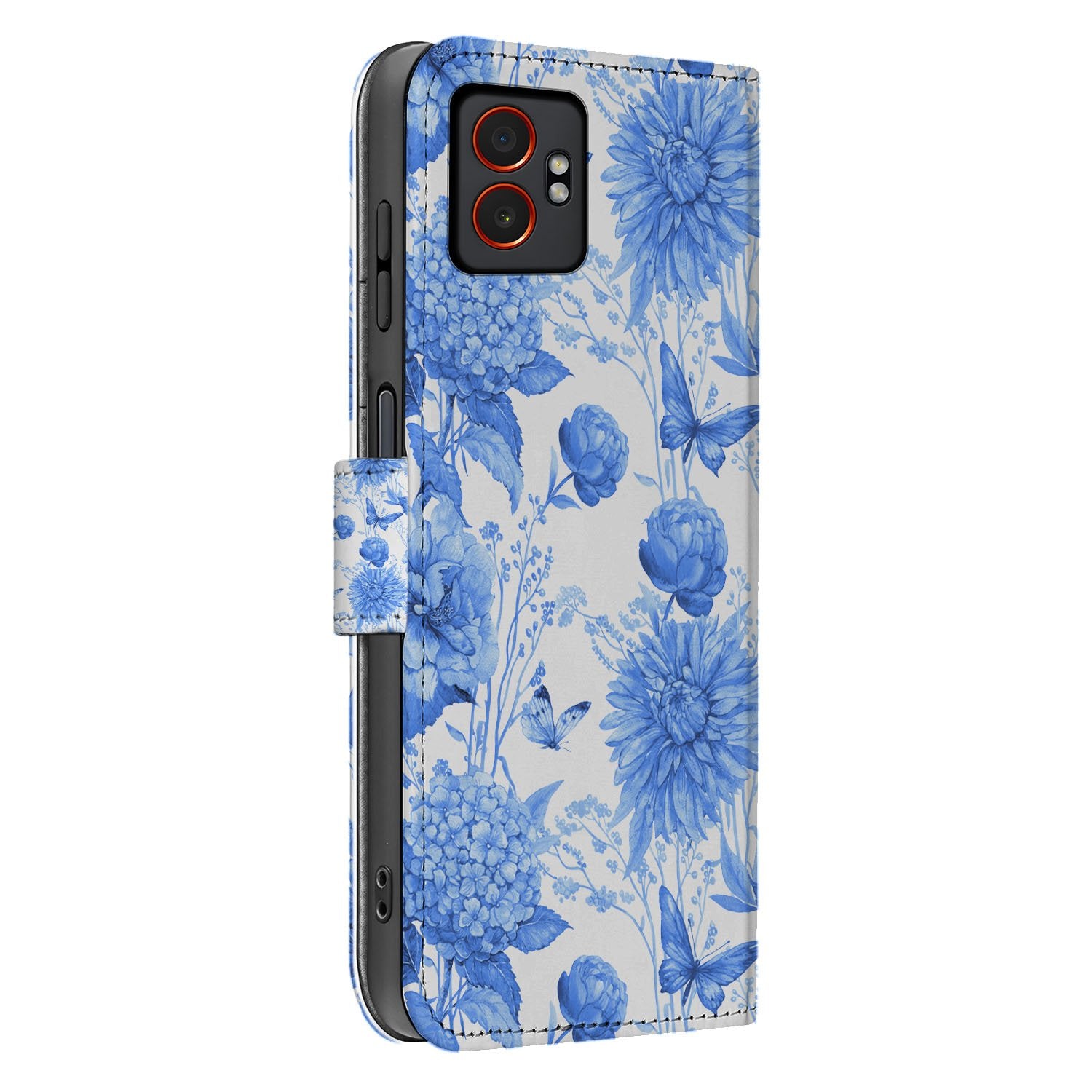 Book Case Samsung Galaxy Xcover 7 Pro | Blauw Bloemen book case bloemenmotief design zijaanzicht