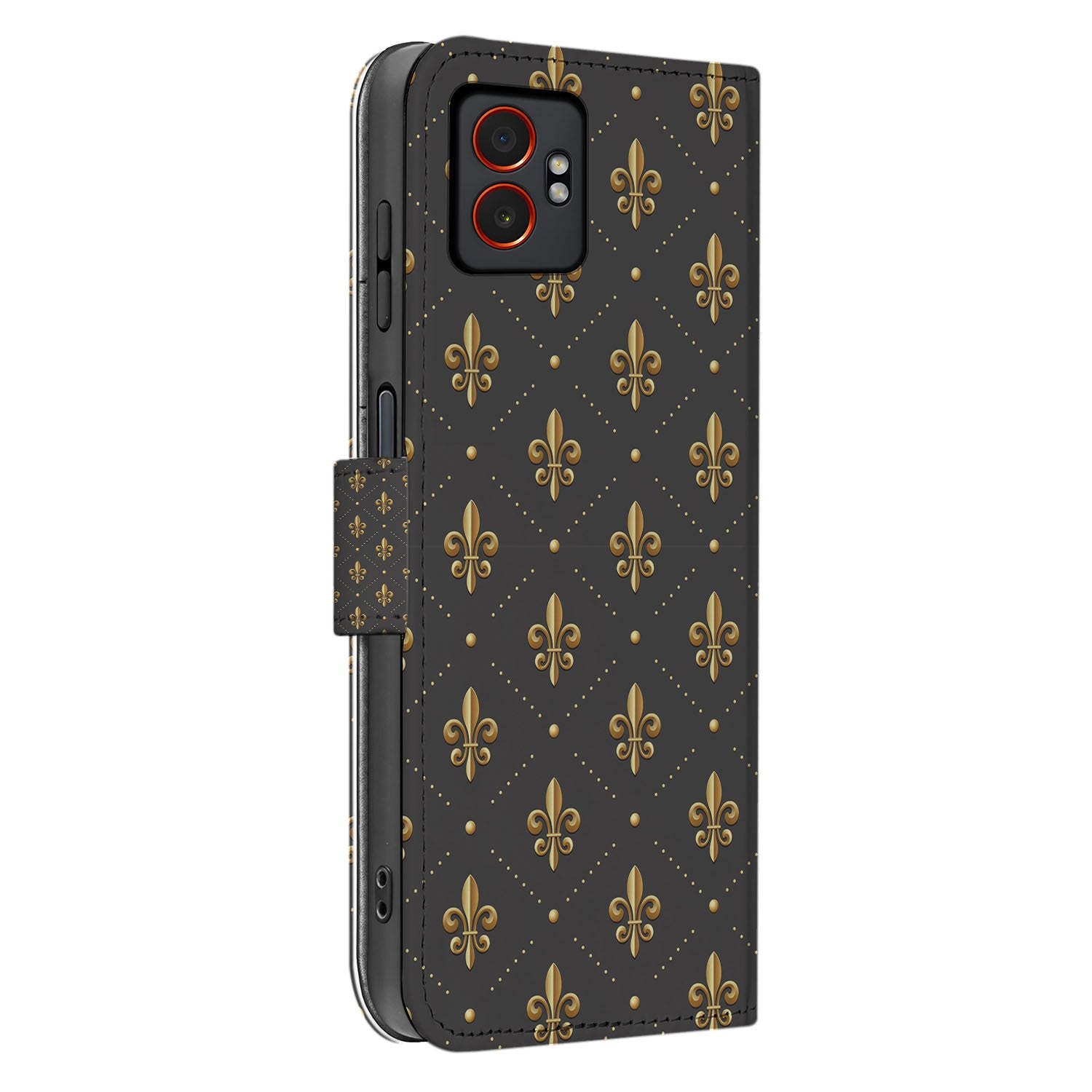 Book Case Samsung Galaxy Xcover 7 Pro Franse Lelie Bruin Goud zijaanzicht