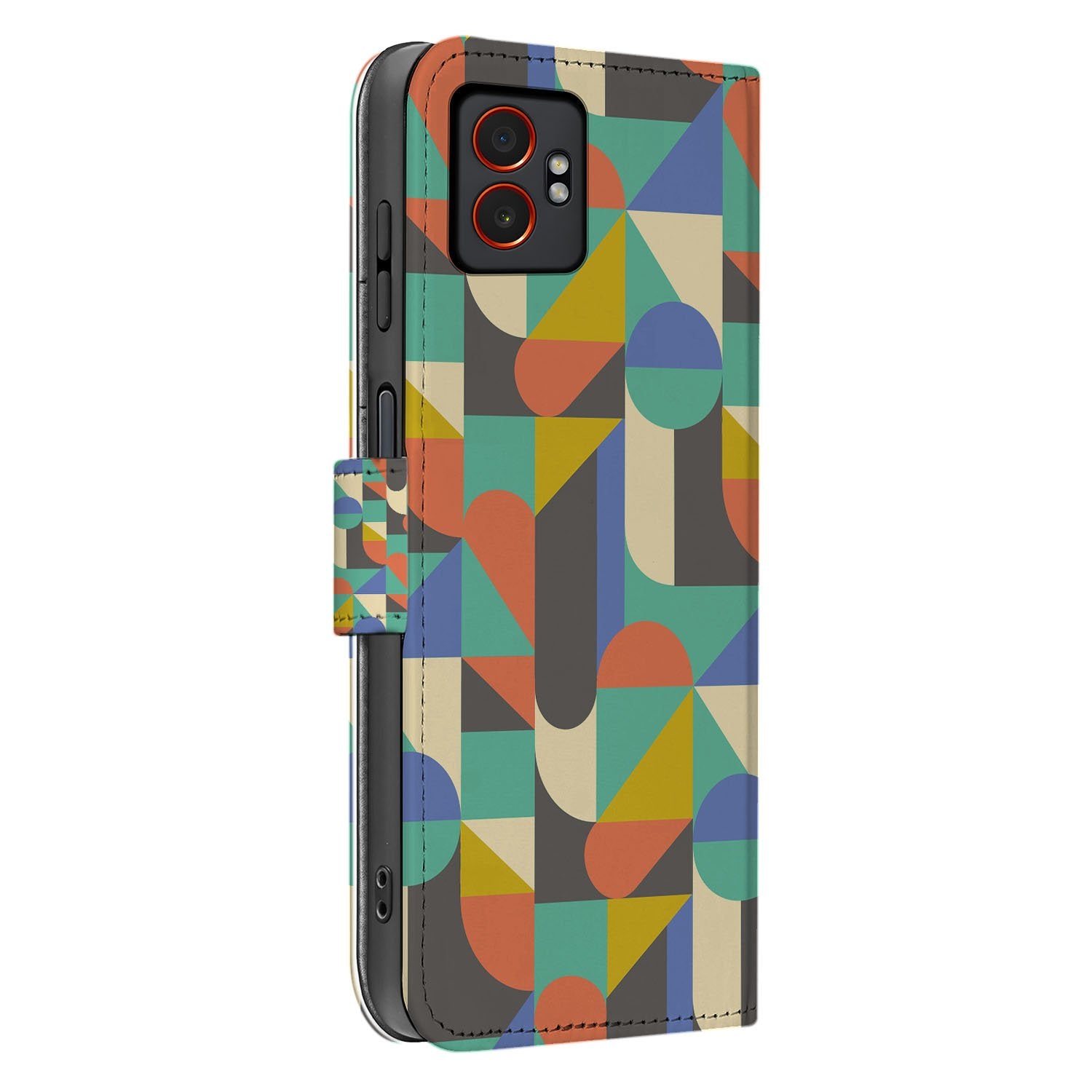 Funky Retro Samsung Galaxy Xcover 7 Pro Bookcase Hoesje geometrisch patroon aanzicht