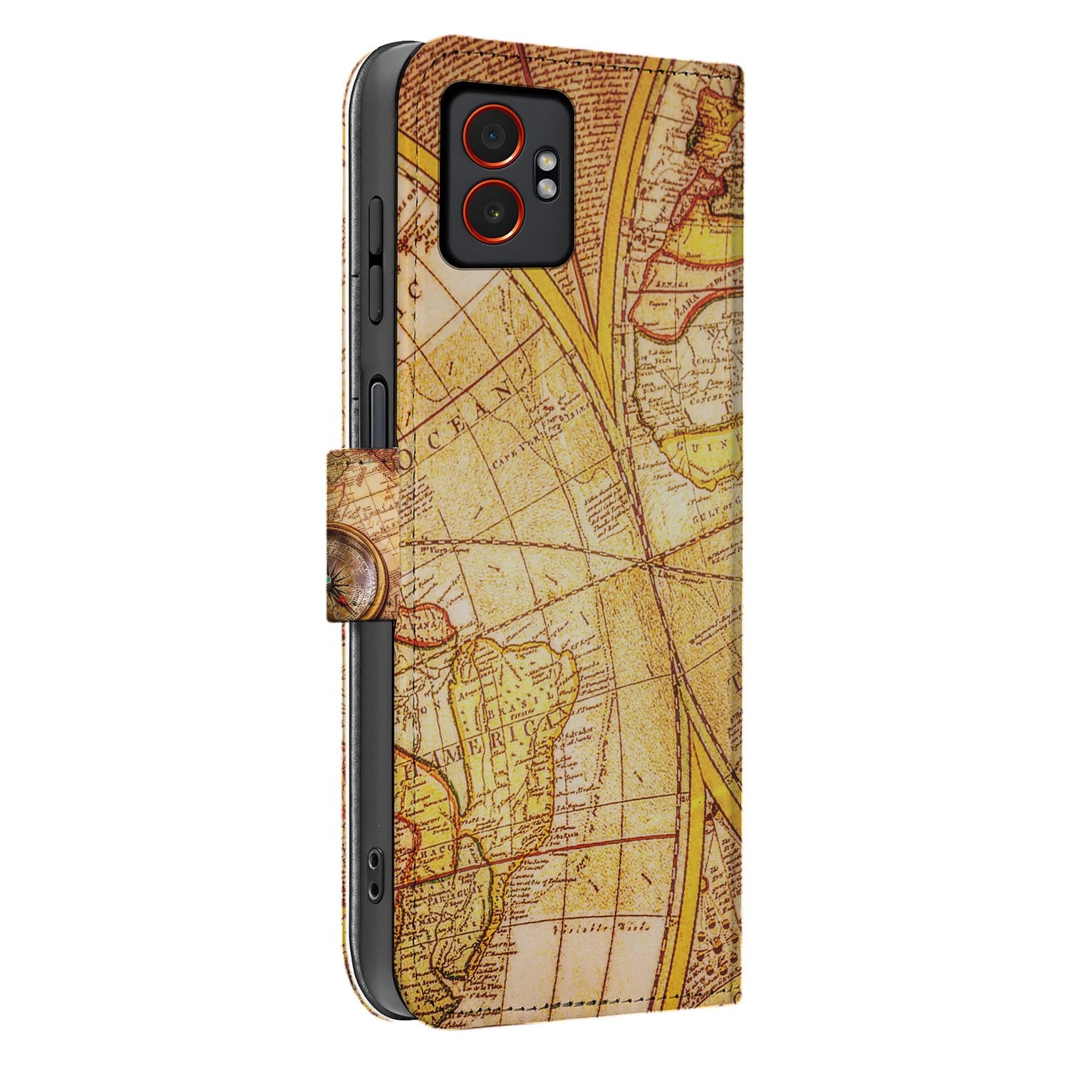 Samsung Galaxy Xcover 7 Pro Kompas Geel Oranje Bookcase Hoesje met Magnetische Sluiting Aanzicht