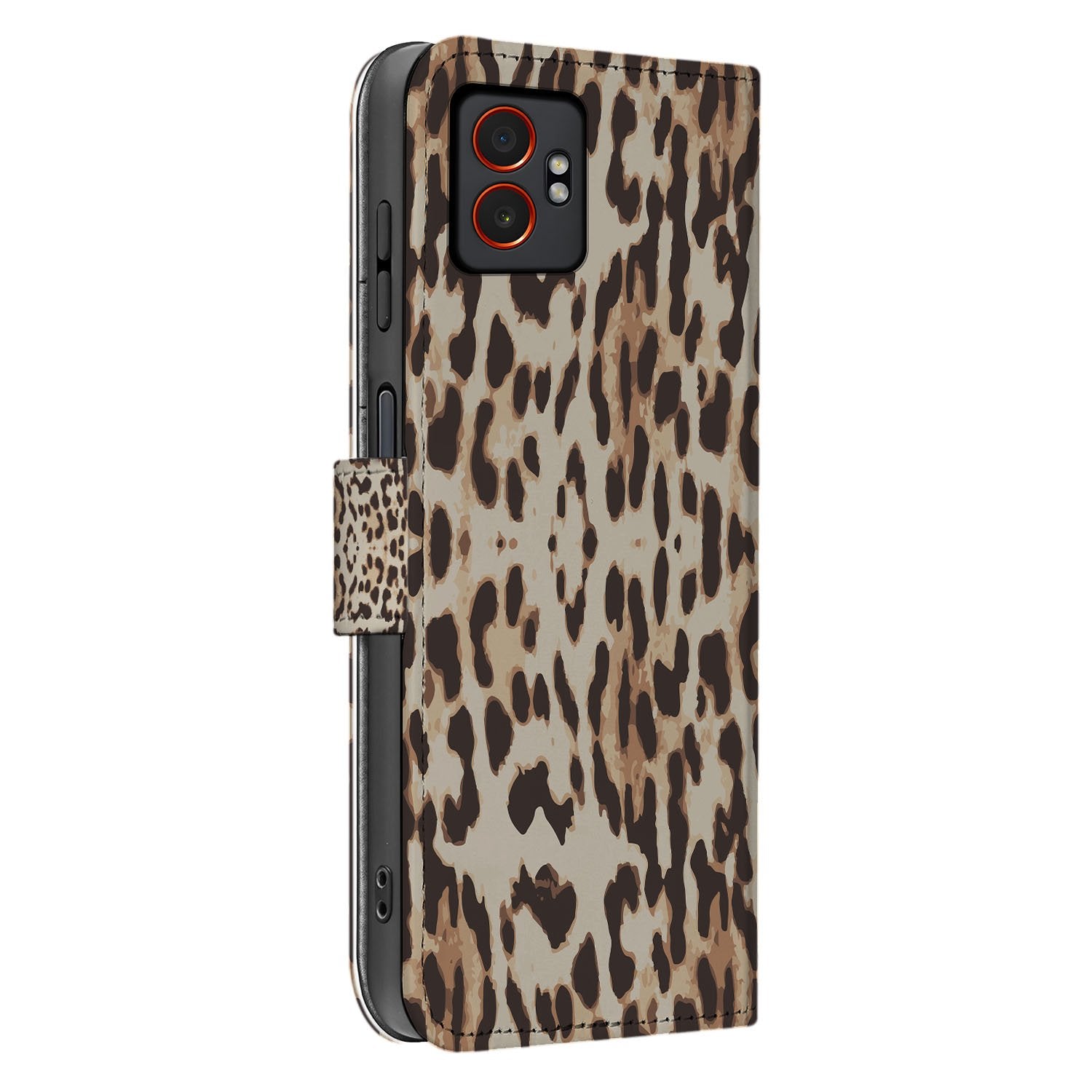 Samsung Galaxy Xcover 7 Pro Leopard Design Luxe Book Case Met Pasjeshouder En Magnetisch Sluiting zijkant