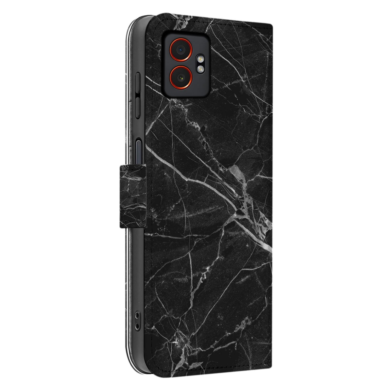 Samsung Galaxy Xcover 7 Pro Book Case Portemonnee Hoesje Zwart Marmer Zijkant