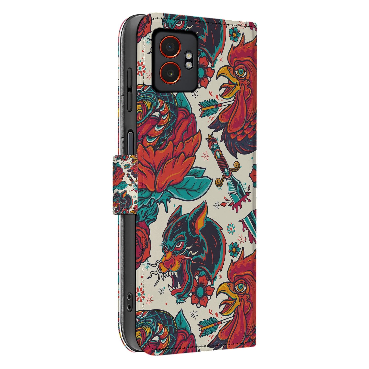 Old Skool Samsung Galaxy Xcover 7 Pro Bookcase Hoesje vintage tattoo design aanzicht