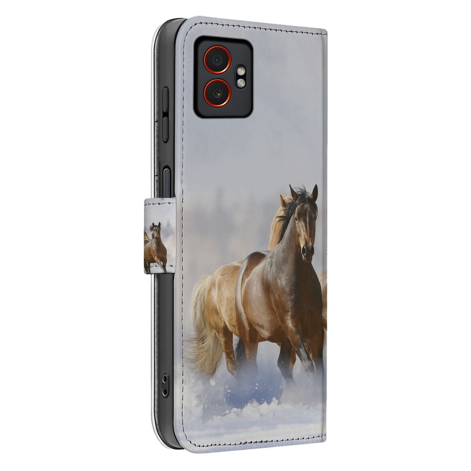 Samsung Galaxy Xcover 7 Pro Bookcase Hoesje Met Paarden Motief Paarden in galop zijkant