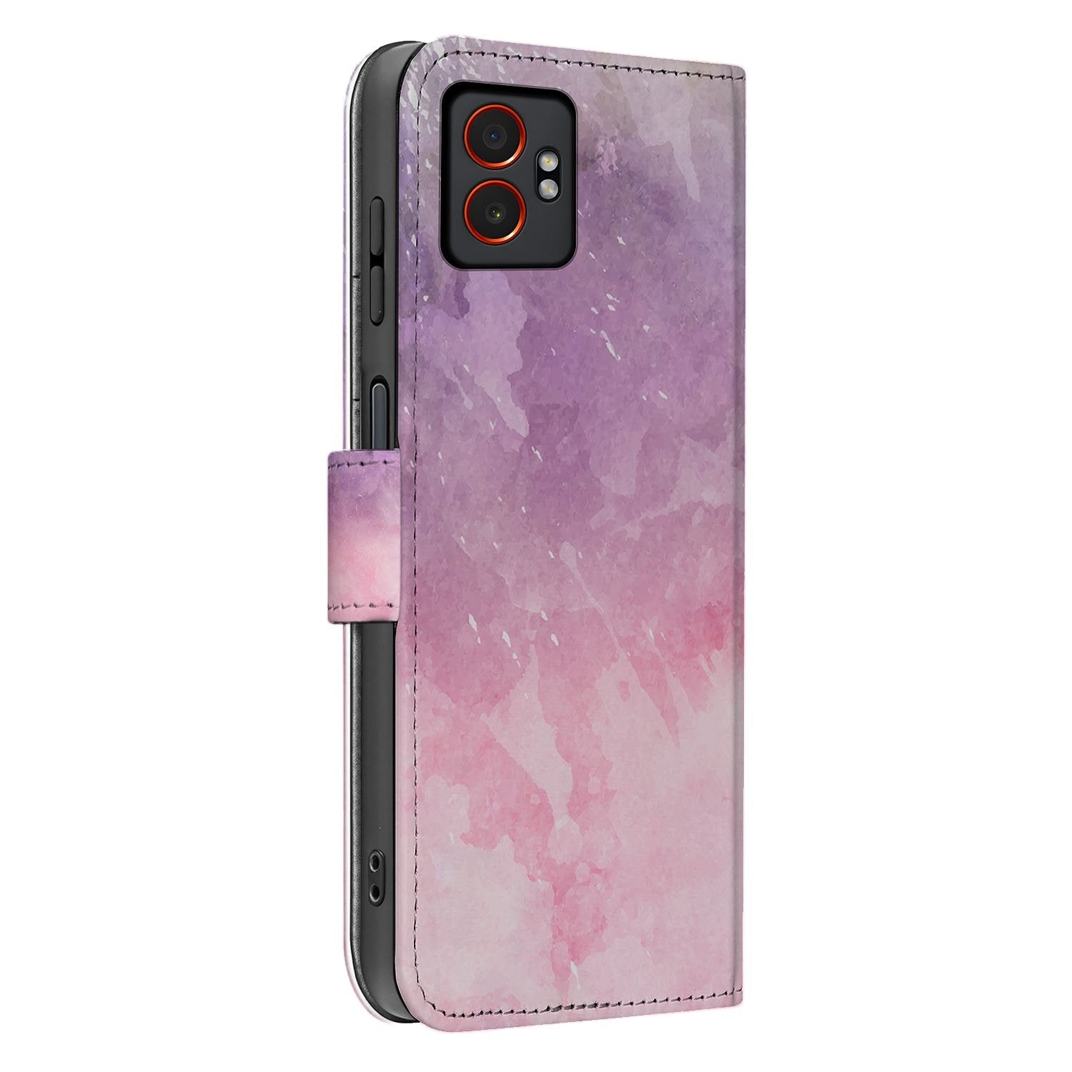 Samsung Galaxy Xcover 7 Pro Book Case & Portemonnee Hoesje Roze Paars Waterverf Zijaanzicht