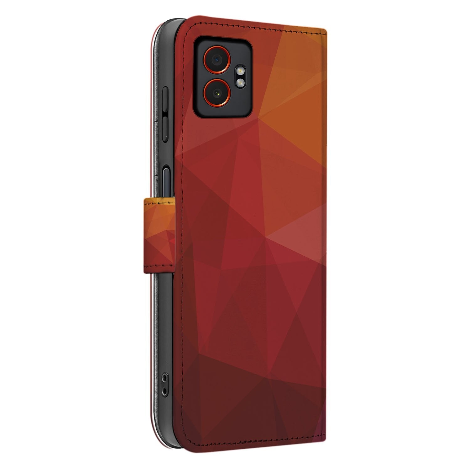 Samsung Galaxy Xcover 7 Pro Polygon Rood Design Bookcase Hoesje zijaanzicht