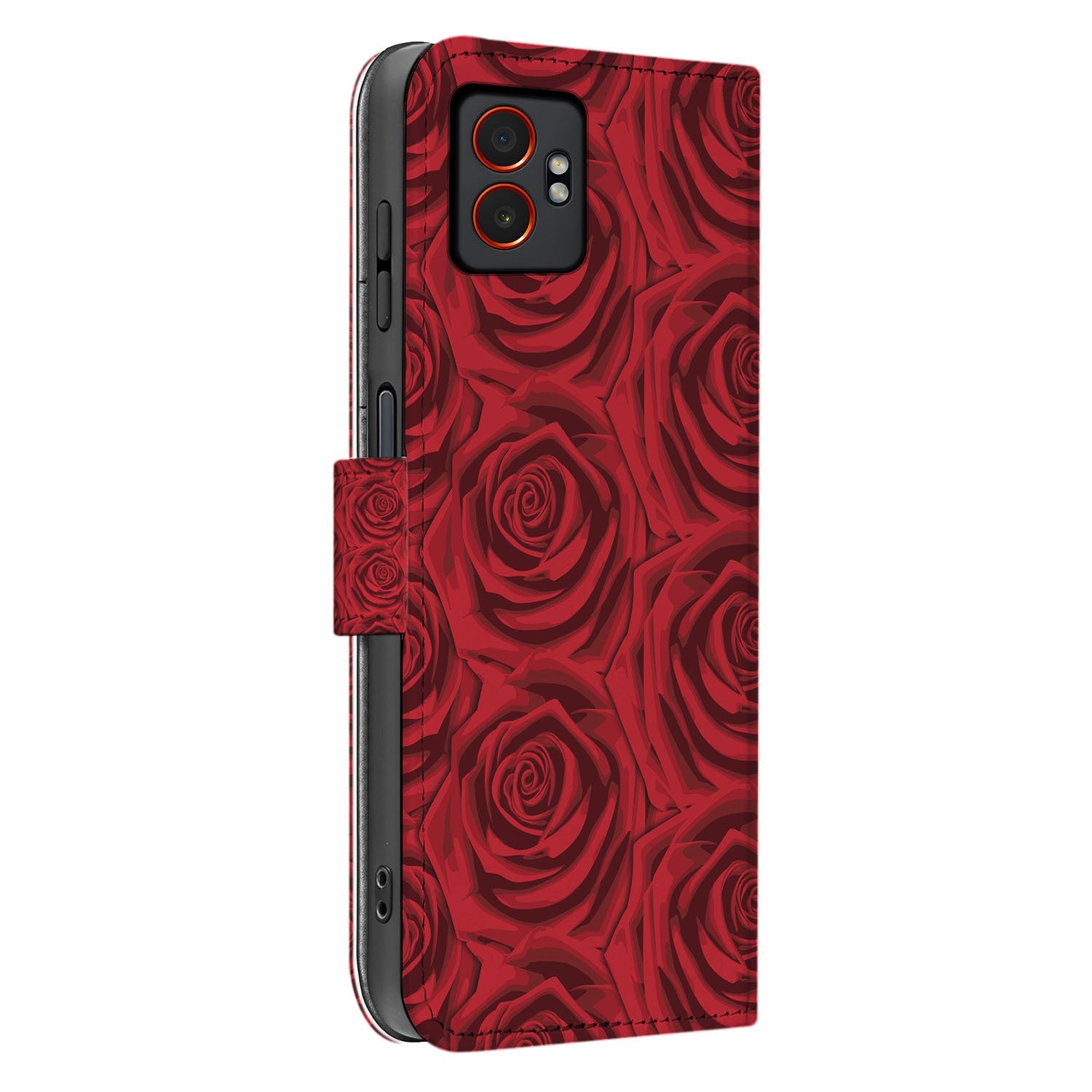 Samsung Galaxy Xcover 7 Pro Elegant Red Roses Design Bookcase Hoesje zij aanzicht