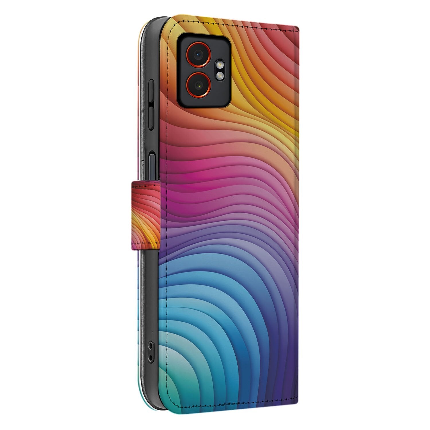 Samsung Galaxy Xcover 7 Pro Beschermende Kleurrijke Regenboog Golven Bookcase Hoesje zij aanzicht