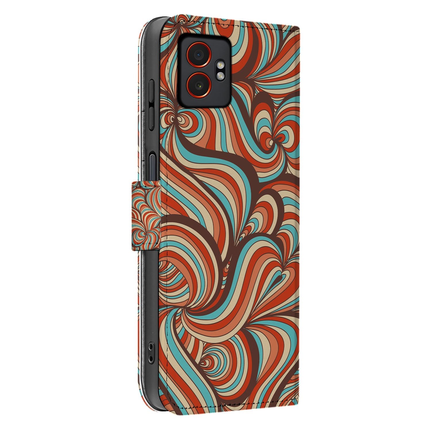 Retro Design Samsung Galaxy Xcover 7 Pro Book Case Portemonnee Hoesje Met Pasjes kleurrijk patroon zijaanzicht