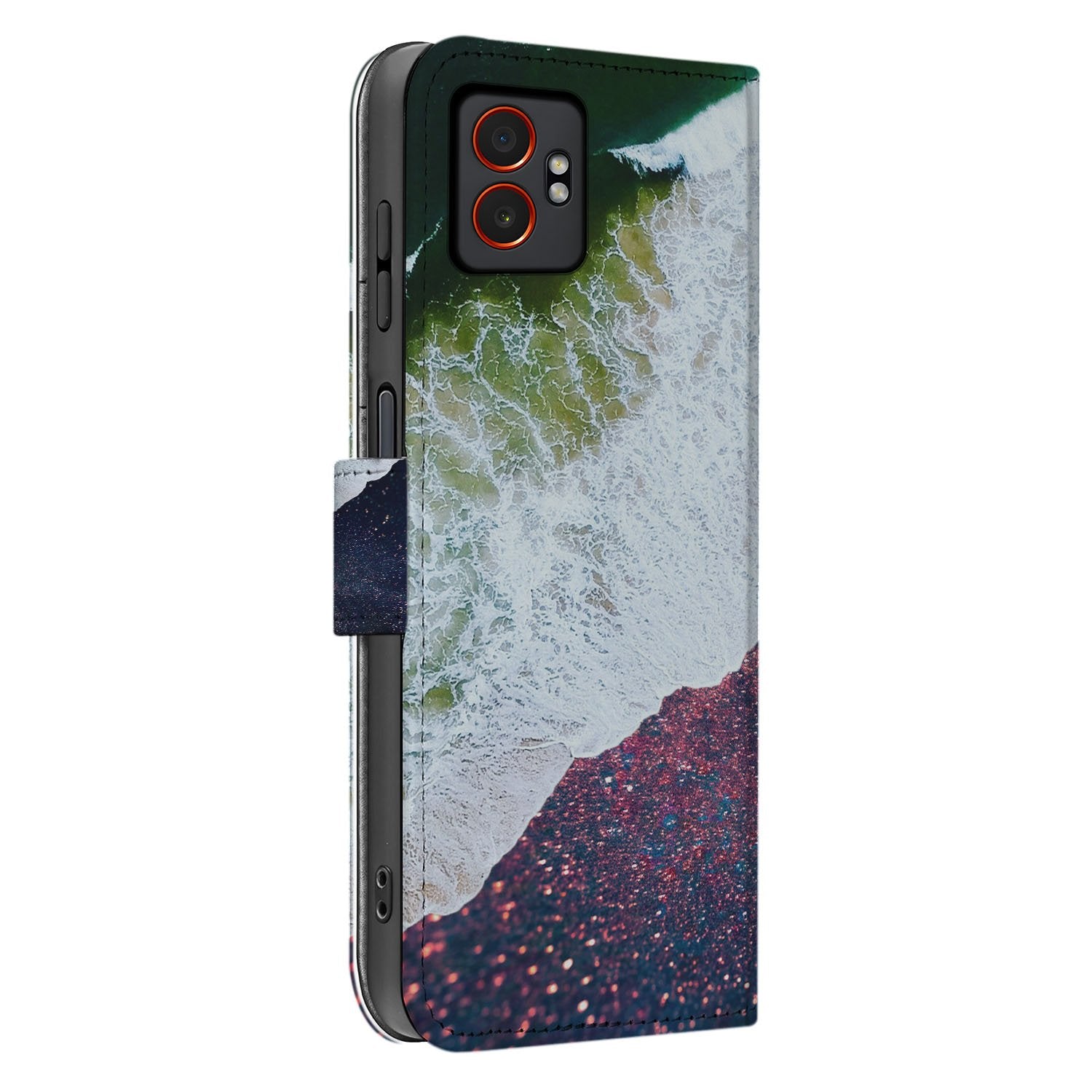 Samsung Galaxy Xcover 7 Pro Sea In Space Design Protective Book Case aanzicht maritiem stijl paarse kleuren