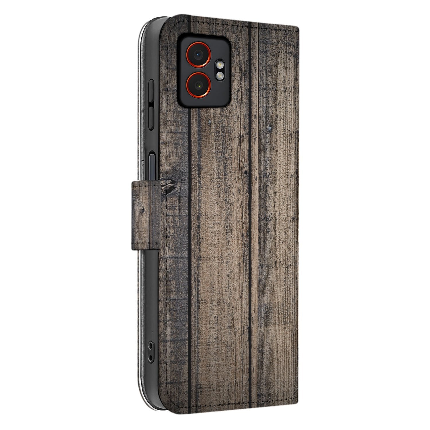 Samsung Galaxy Xcover 7 Pro Exclusief Steigerhout Design Bookcase Hoesje zijaanzicht