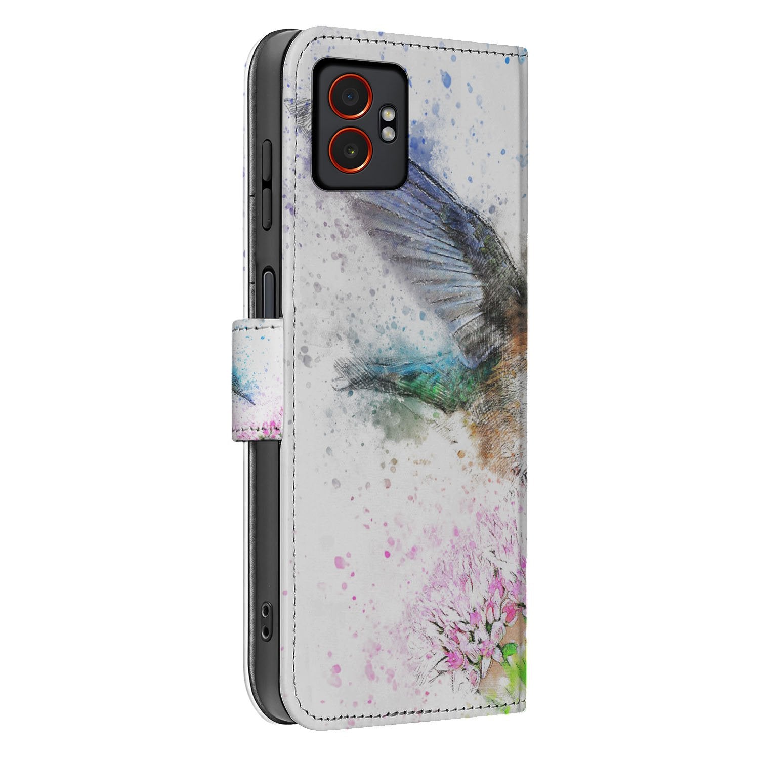 Samsung Galaxy Xcover 7 Pro Vogel Print Design Book Case Portemonnee Hoesje zijkant