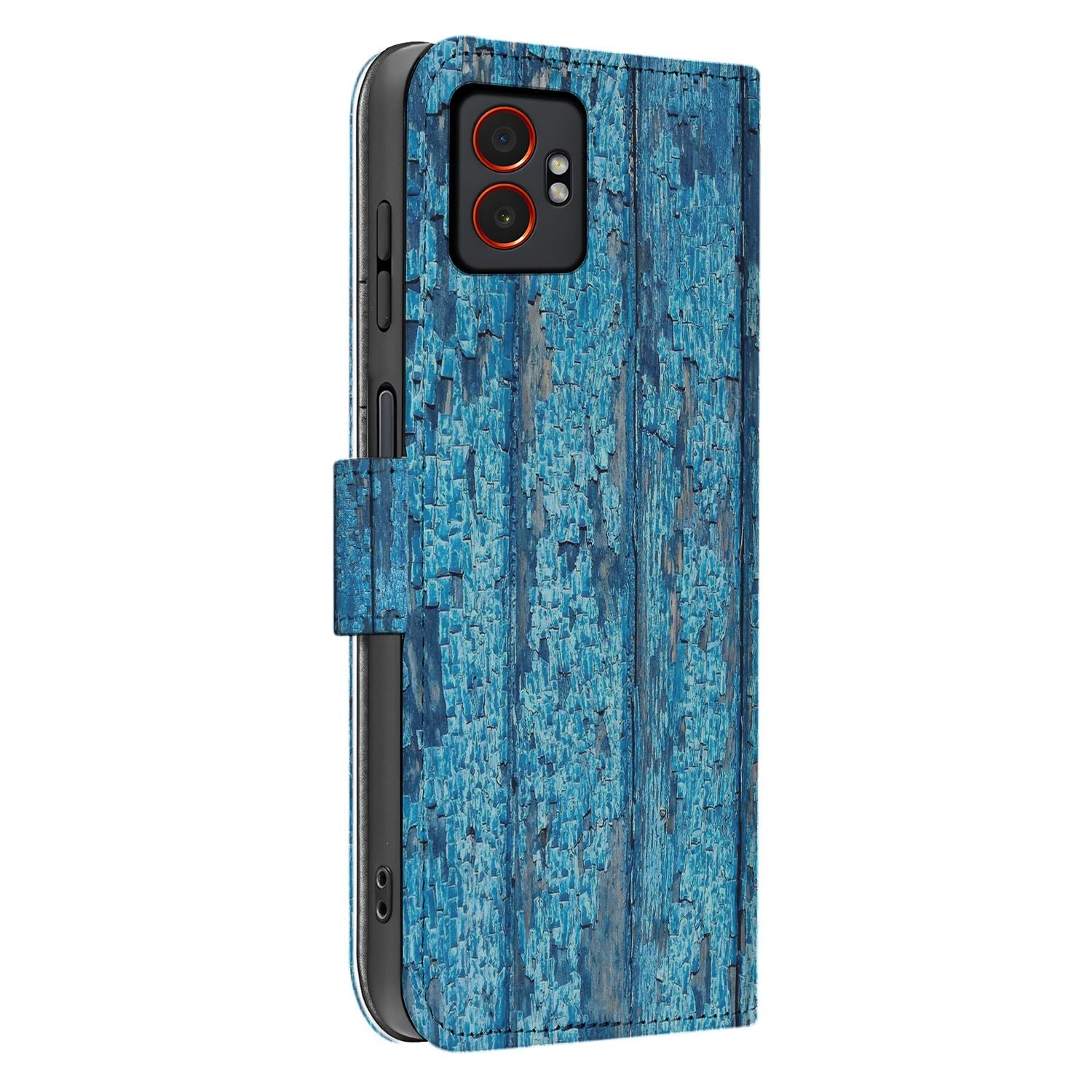 Samsung Galaxy Xcover 7 Pro Book Case & Portemonnee Hoesje Afgebladderd Blauw Hout design afgebladerd blauw hout aanzicht
