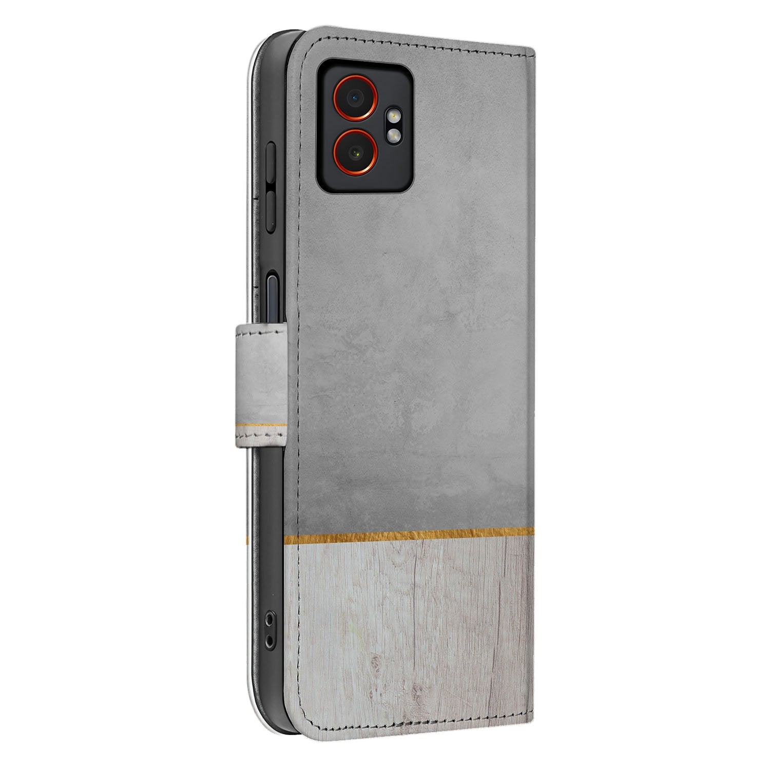 Samsung Galaxy Xcover 7 Pro Bookcase Hoesje Wood Concrete zijaanzicht