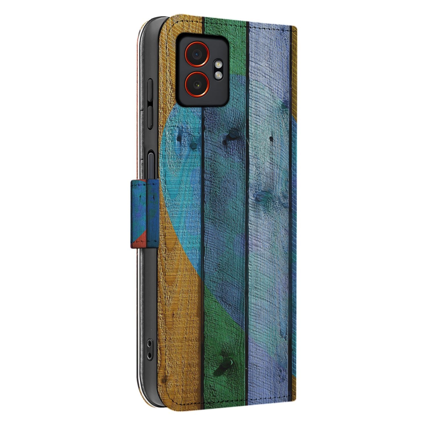 Samsung Galaxy Xcover 7 Pro Bookcase Hoesje Met Wood Heart Design Zijaanzicht