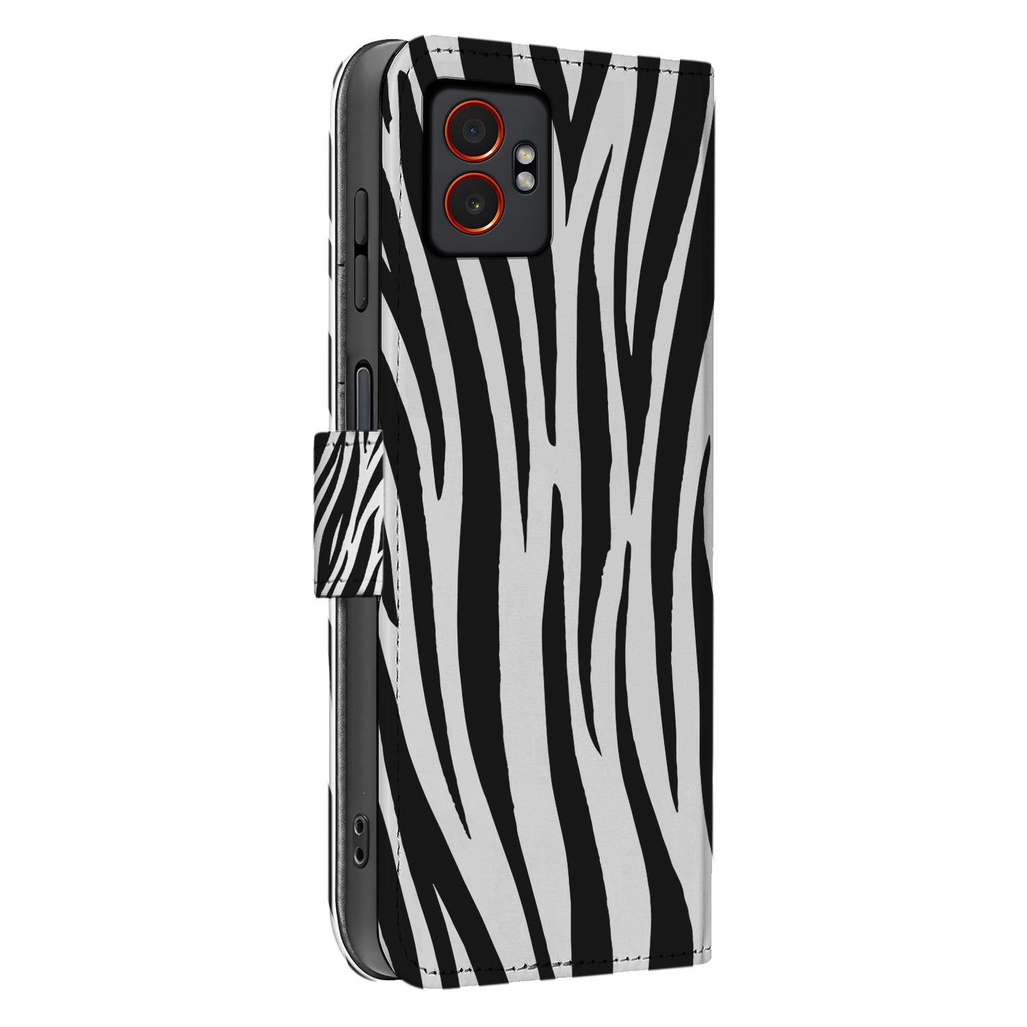 Samsung Galaxy Xcover 7 Pro Book Case Zebra Print Zwart Wit achterzijde