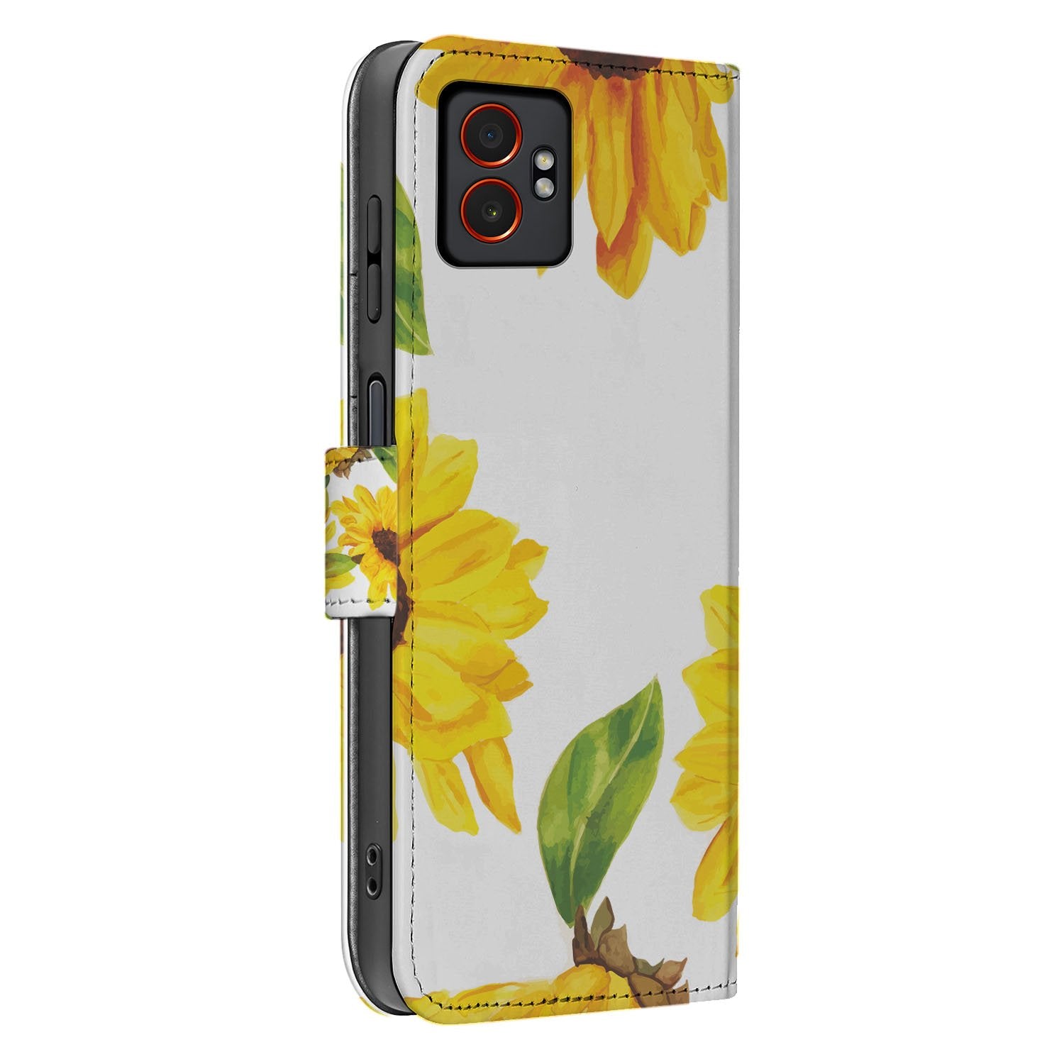 Zonnebloemen Design Samsung Galaxy Xcover 7 Pro Bookcase Hoesje Met Wallet En PU Leer Voor 3 Pasjes zijkant