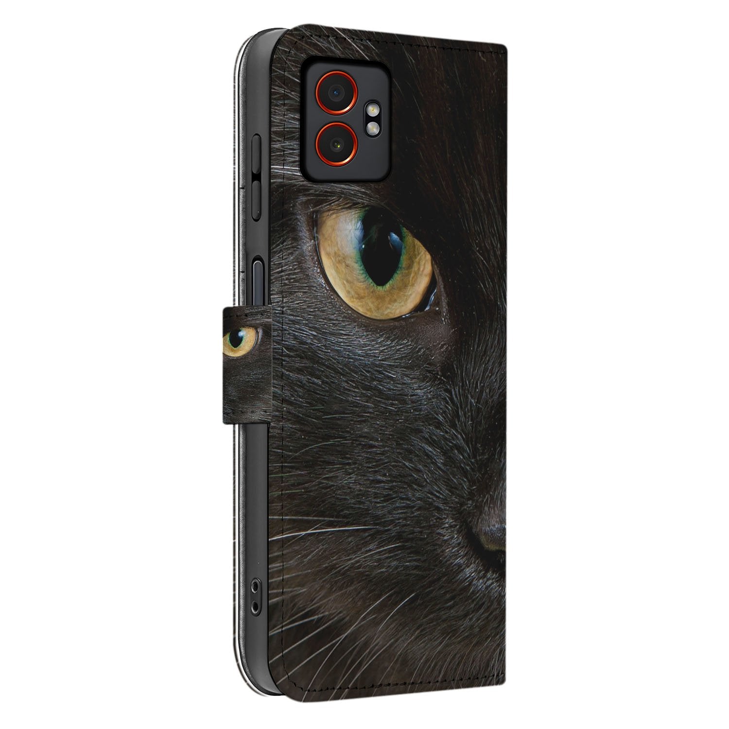Samsung Galaxy Xcover 7 Pro Stijlvol Zwarte Kat Bookcase Hoesje Zijkant Oog