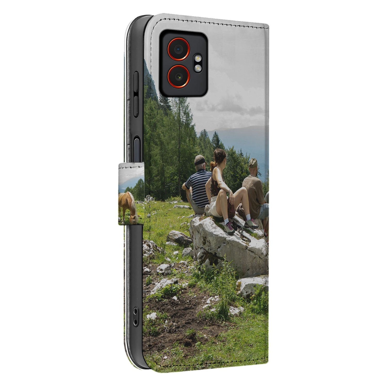 Samsung Galaxy XCover 7 Pro Bookcase Hoesje met Foto Fullprint pasjeshouder zijkant landschap vrienden
