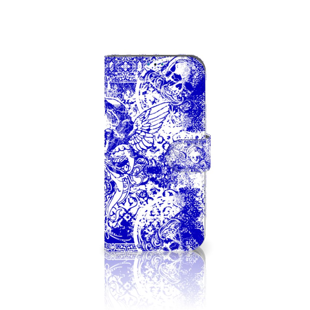 Telefoonhoesje met Naam iPhone 14 Pro Angel Skull Blauw