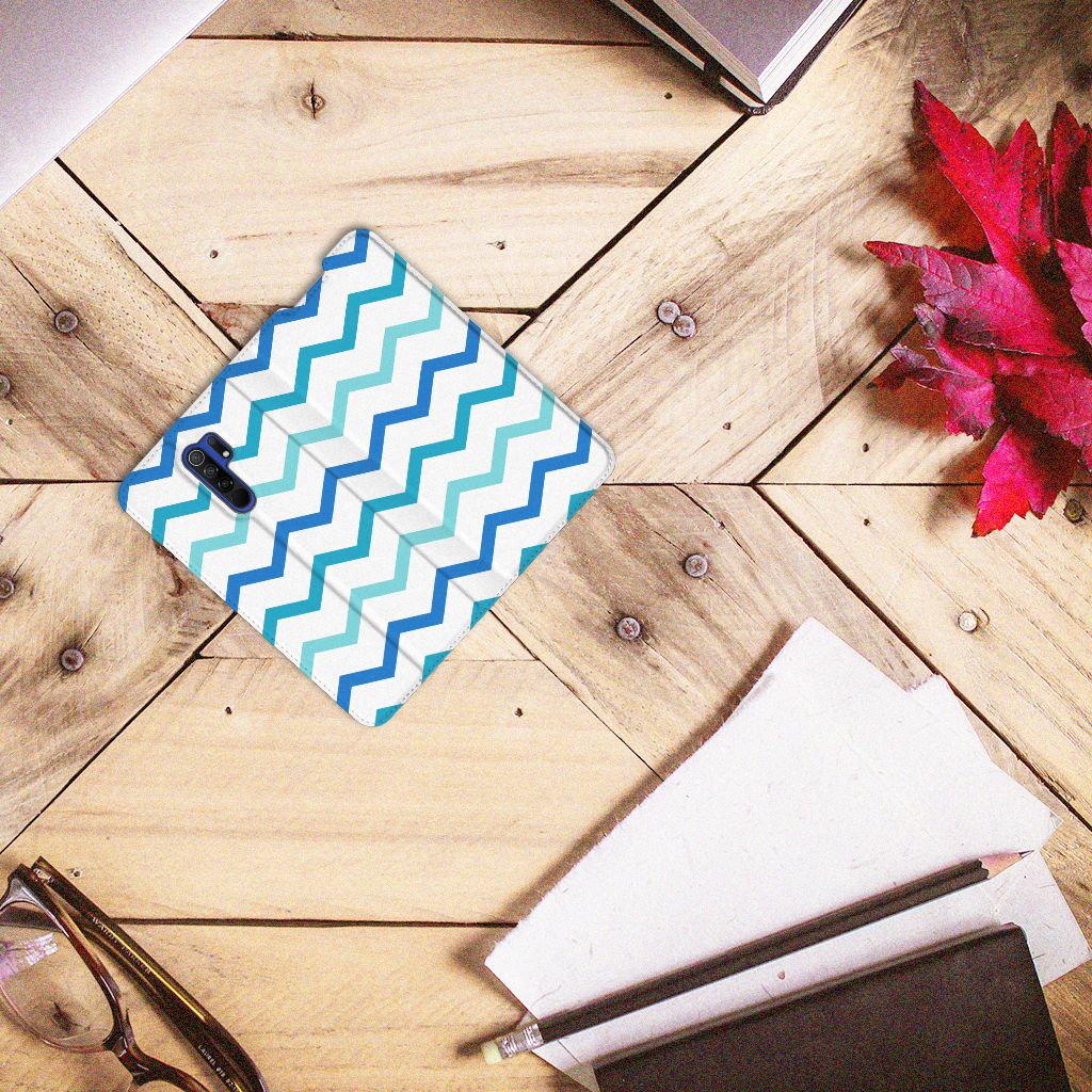 Xiaomi Redmi 9 Hoesje met Magneet Zigzag Blauw - B2C Telecom