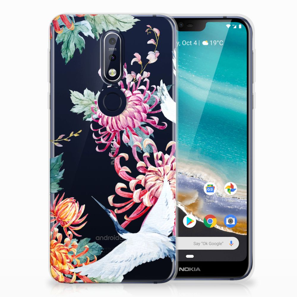 Nokia 7.1 TPU Hoesje Bird Flowers