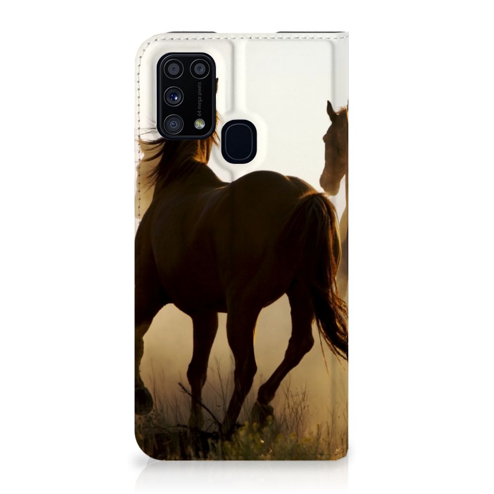 Samsung Galaxy M31 Hoesje maken Design Cowboy met paardenprint in zonsondergang