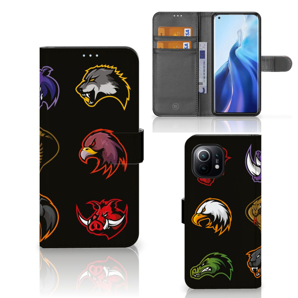 Xiaomi Mi 11 Leuk Hoesje Cartoon met kleurrijke dierenontwerpen en ruimte voor pasjes.