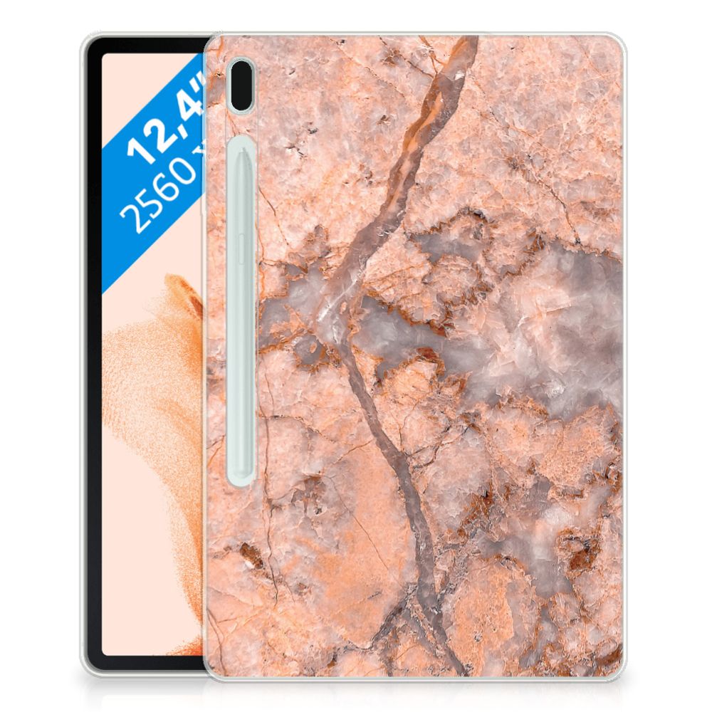 Samsung Galaxy Tab S7FE Tablet Back Cover Marmer Oranje - B2C Telecom