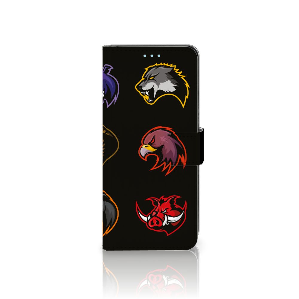 Sony Xperia 10 III Leuk Hoesje Cartoon met dierenlogo's op een zwarte achtergrond