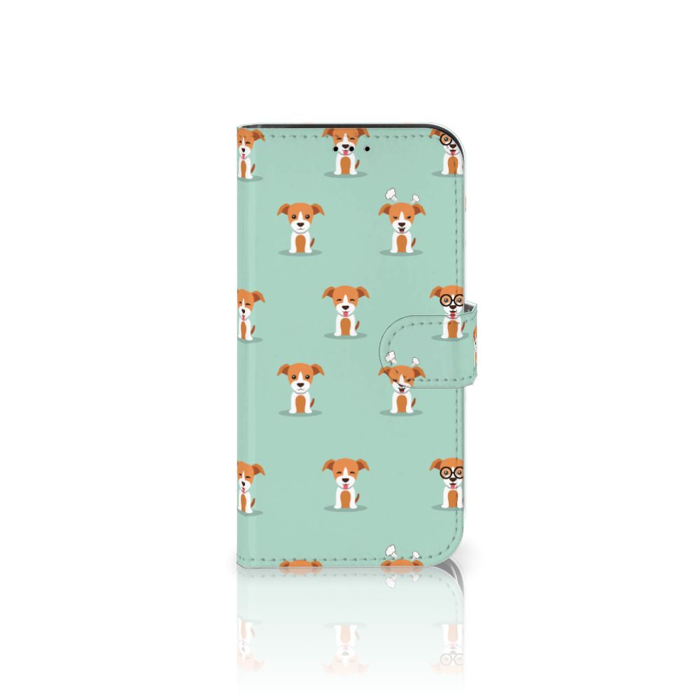 iPhone 13 Pro Telefoonhoesje met Pasjes Pups met schattige hondjes op een mintgroene achtergrond 🐶.
