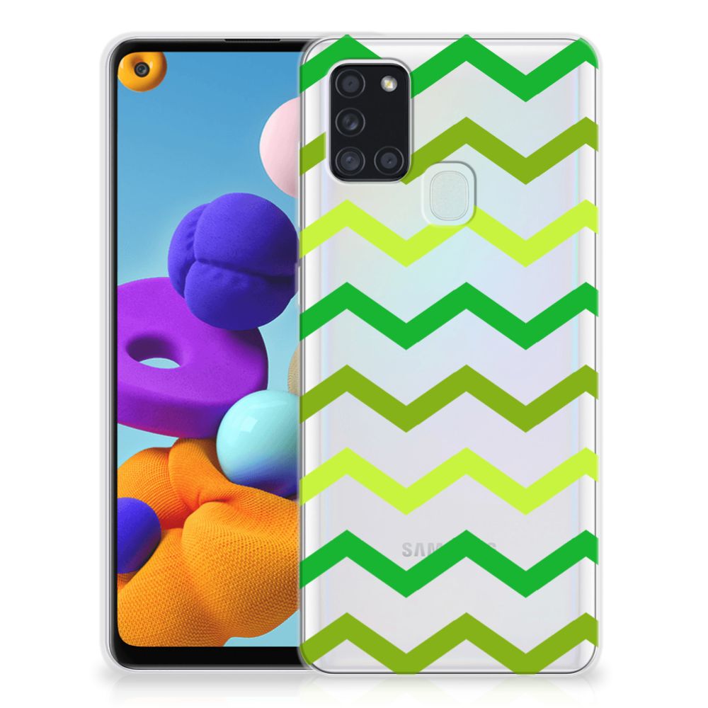 Samsung Galaxy A21s TPU bumper Zigzag Groen