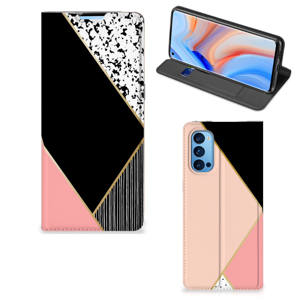 OPPO Reno4 Pro 5G Stand Case Zwart Roze Vormen - B2C Telecom