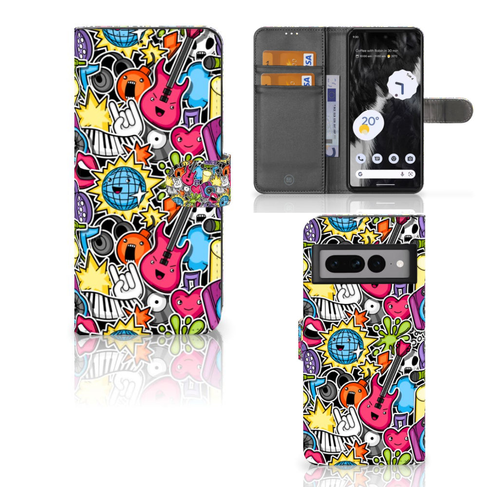 Google Pixel 7 Pro Wallet Case met Pasjes Punk Rock