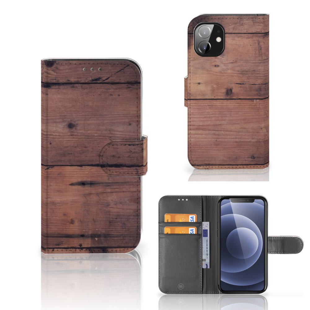 Apple iPhone 12 Mini Book Style Case Old Wood