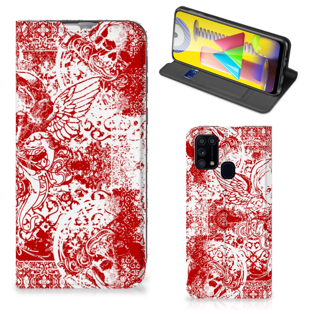 Mobiel BookCase Samsung Galaxy M31 Angel Skull Rood - B2C Telecom