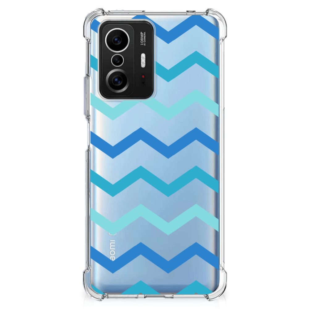 Xiaomi 11T | 11T Pro Doorzichtige Silicone Hoesje Zigzag Blauw